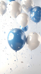 Wall Mural - glossy holographic white and blue foil balloons