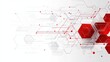 © kucret - Abstract red and grey tech background with hexagons and lines.