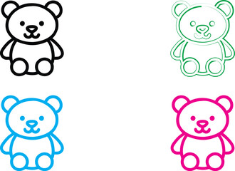 Cute cartoon teddy bears, simple line drawings, minimalist style, black white blue pink and green outlines, kawaii characters, chibi design, vector graphics, children's illustration, playful icons, st