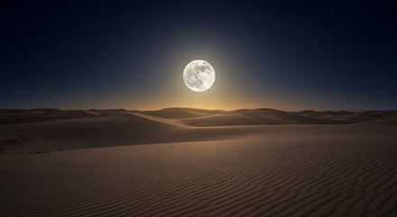 Wall Mural - a full moon rising over a tranquil desert, casting a soft glow on the dunes