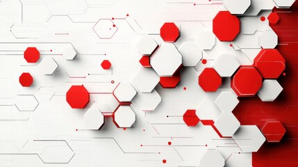 Wall Mural - abstract red and white hexagons pattern background.
