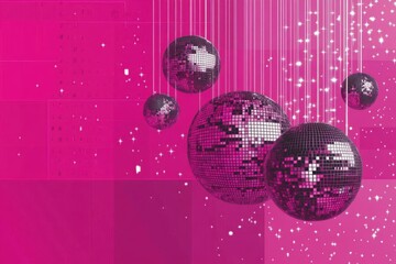 Wall Mural - Minimalistic shimmering disco ball scene with pink sparkling background for party decor