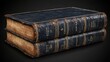 © nilanka - Two vintage leather hardcover books with embossed titles stacked on a dark surface. History, knowledge, and timelessness concept.