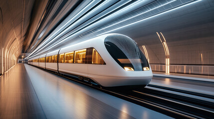 Sticker - Futuristic train speeding through tunnel, showcasing sleek design and motion