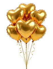 Wall Mural - Golden heart fancy balloons bunch isolated on white background