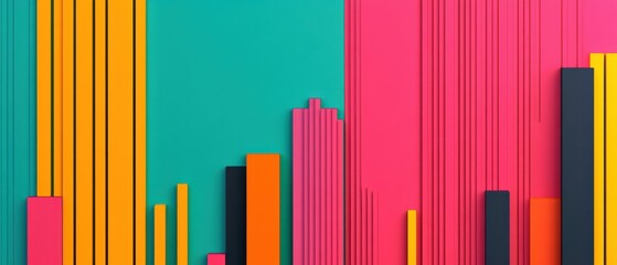 Wall Mural - A vibrant abstract composition featuring colorful vertical bars against a turquoise background, creating a dynamic and modern visual effect.