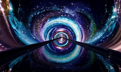 Wall Mural - mirror corridor with reflections showing a swirling galaxy