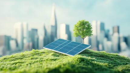 Wall Mural - business sustainability practices like reducing paper use and using solar energy, on solid white bac