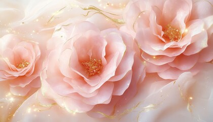 Aufkleber - Elegant Pink Roses with Gold Glitter on Soft Fabric
