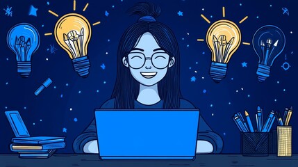 joyful female programmer experiencing creative breakthroughs while working on her laptop