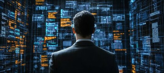 Businessman Analyzing Big Data, Artificial Intelligence and Deep Learning Technology Concept