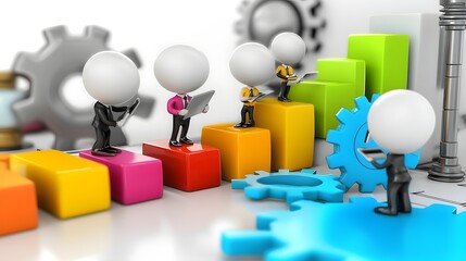 Leinwandbilder - 3D Cartoon Characters Collaborating in a Modern Corporate Setting Strategizing and Making Informed Business Decisions Based on Data Analysis and Visualization