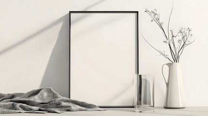 Poster - Minimalist home design with an ISO A paper size frame mockup hanging on a neutral wall surrounded by sophisticated living room elements in a modern clean and elegant background