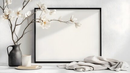 Leinwandbilder - Stylish living room interior design with a blank ISO A paper size frame mockup displayed on the wall complemented by modern and elegant furnishings warm lighting and a cozy minimalist atmosphere