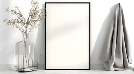 Poster - Contemporary interior featuring a blank wall poster mockup in ISO A paper size framed with stylish home decor accents and cozy background  Minimalist neutral