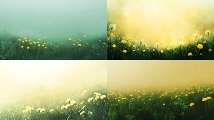 Wall Mural - Beautiful  scene of yellow dandelions on green grass