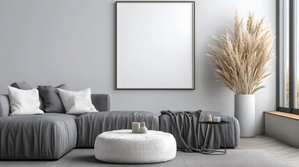 Aufkleber - Minimalist and sophisticated interior design featuring an ISO A paper size frame mockup on a neutral wall complemented by elegant furnishings and cozy home decor elements