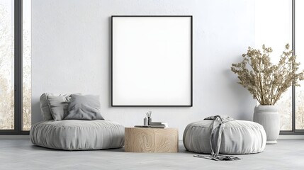 Leinwandbilder - Minimalist Interior Scene with Empty ISO A Paper Size Frame Mockup on Textured Wall Complemented by Stylish and Elegant Home Decor Accessories