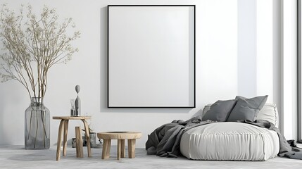 Leinwandbilder - Bright and airy living space showcasing a blank wall frame mockup ideal for interior design presentations product photography and branding purposes