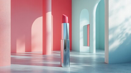 Poster - Stylish Lipstick on Contemporary Background with Colorful Walls