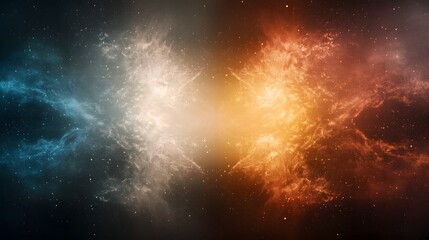 Poster - Intense and Visually Striking Cosmic Backdrop Depicting the Dramatic Clash Between Angelic and Demonic Elements in an Explosive and Ethereal Space Setting