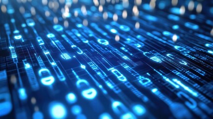 Wall Mural - binary data rendered with luminous blue and glowing edges.