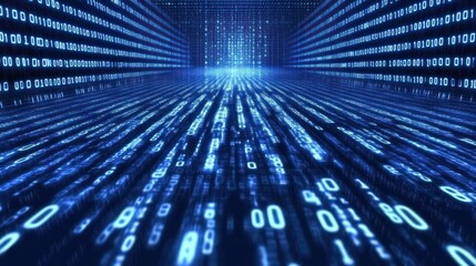 Wall Mural - blue binary background showcasing dynamic technological flow.