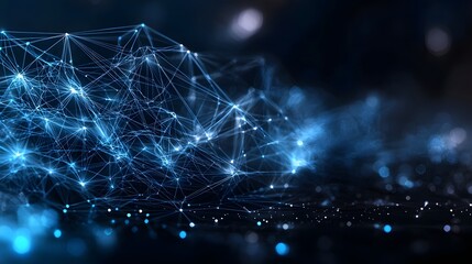 Poster - Futuristic Intelligence Network with Glowing Blue Interconnected Nodes and Lines on a Dark High Tech Background Representing Advanced Digital Technology and Communication Systems