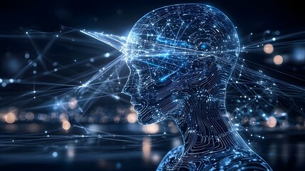 Fototapete - Conceptual digital depicting the of intelligence data streams circuits and holographic elements