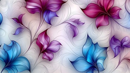 Aufkleber - Mesmerizing seamless abstract pattern featuring a beautiful arrangement of purple and blue magical flowers with intricate details and soft gradients creating a dreamy elegant