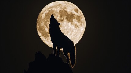  Howling Wolf Silhouette, Full Moon, Night, Mountain, Wildlife, Nature, Mystical, Poster
