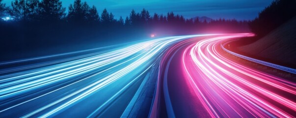 Wall Mural - night drive: speed, light trails, and the serene forest