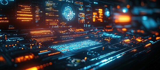 Futuristic Tech Interface:  Neon Glow and Digital Displays