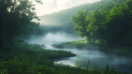 Wall Mural - Morning in the mountain with fog