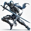 © Vladimir Steblev - fighting skeleton in armor and sword in futuristic style on white isolated background
