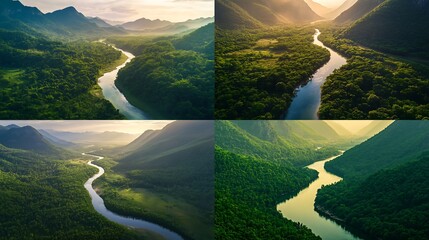 Wall Mural - misty morning in the mountains with fog