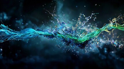 Poster - Dynamic bluegreen flow disrupts imaginary realms abstract visuals dark background conceptual art