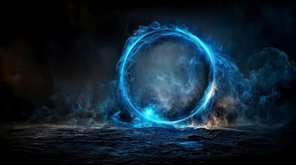 Aufkleber - A deep blue arc pulls together ethereal elements in a cosmic void digital art sci-fi environment surreal viewpoint