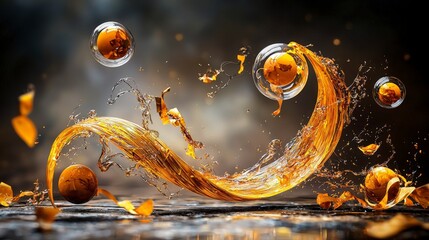 Poster - Dynamic golden-brown curves of floating emotion in an abstract environment captured from an artistic viewpoint