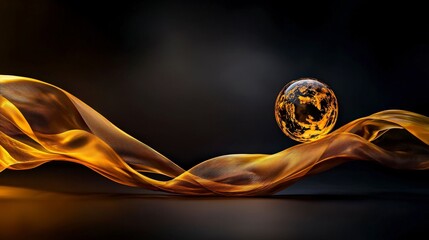 Leinwandbilder - Floating golden-brown curve embraces emotion in a mesmerizing abstract art scene