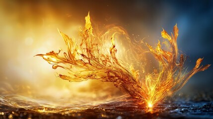 Poster - Dynamic golden light unfurls in a vivid display overwater artistic creation abstract environment close-up perspective