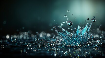 Leinwandbilder - Scattering bluegreen water drops create a shimmering crown splash underwater scene nature photography close-up serenity