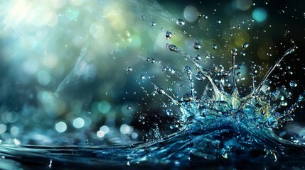 Poster - Captivating water splashes aquatic environment visual art vibrant bluegreen drops close-up natural beauty