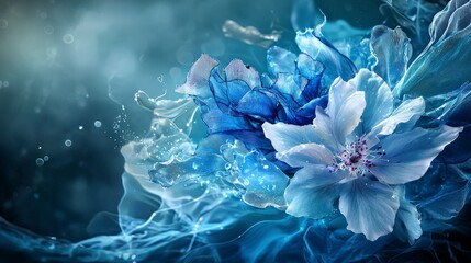 Leinwandbilder - Aquamarine serenity unveils floral elegance underwater realm digital art tranquil vibe close-up nature's beauty