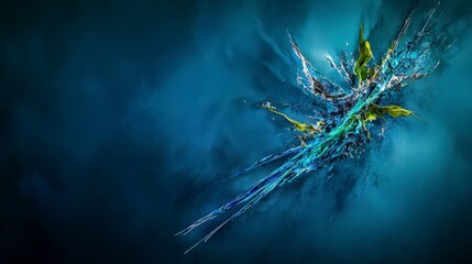 Fototapete - Dynamic bluegreen streak breaks through artistic canvas abstract art colorful environment close-up perspective