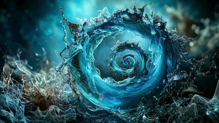Aufkleber - Swirling aquablue water spiral abstract art digital creation mystical environment close-up view fluid dynamics concept