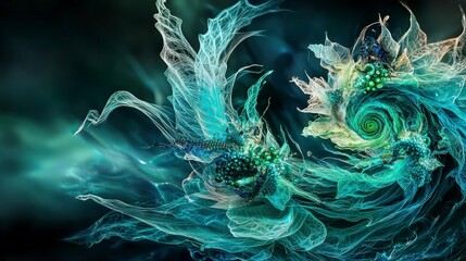 Fototapete - Dynamic swirls of aquagreen spirals in a dreamlike atmosphere digital art abstract surreal concept