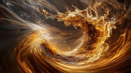 Poster - Endless whirl of golden-brown hues abstract art digital creation fantasy realm close-up view motion and energy