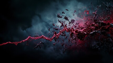 Aufkleber - A vibrant scarlet line cuts through abstract darkness artistic expression digital art surreal environment close-up emotion