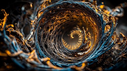 Leinwandbilder - Vortex of bronze and gold swirls in abstract art studio digital render dynamic close-up intense illumination